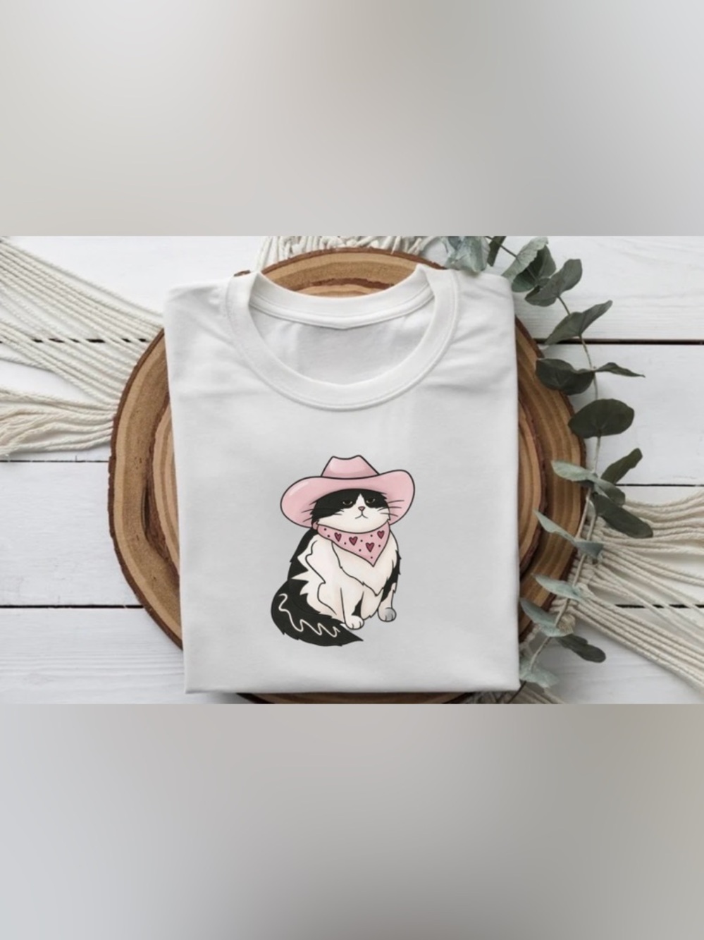 Cowgirl Cat Graphic Shirt Cute Kitty Cowboy Women Tee Trendy White Top